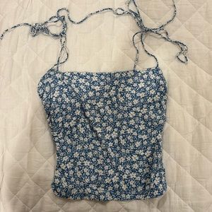 REFORMATION: light blue floral tie top